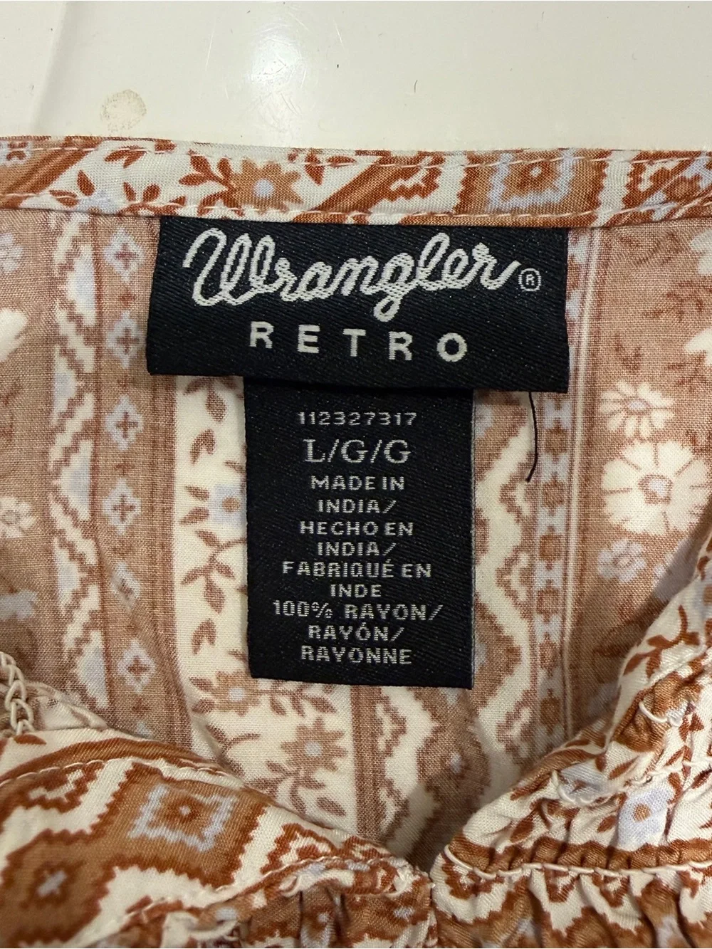 Wrangler Retro Floral Stripe Crop Top Peasant Rayon Boho Western Blouse Large - Picture 6 of 9